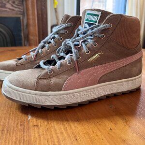 Puma Women's Winterized Rugged Sole High Top Brown Pink Suede Sneakers Size 7